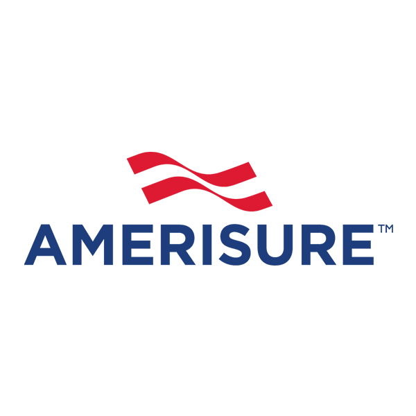 The amerisure logo is red and blue and has a wave in the middle.