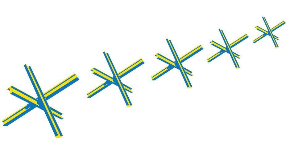 Blue and yellow sticks in the shape of asterisks