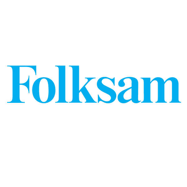 A blue and white logo for folksam on a white background