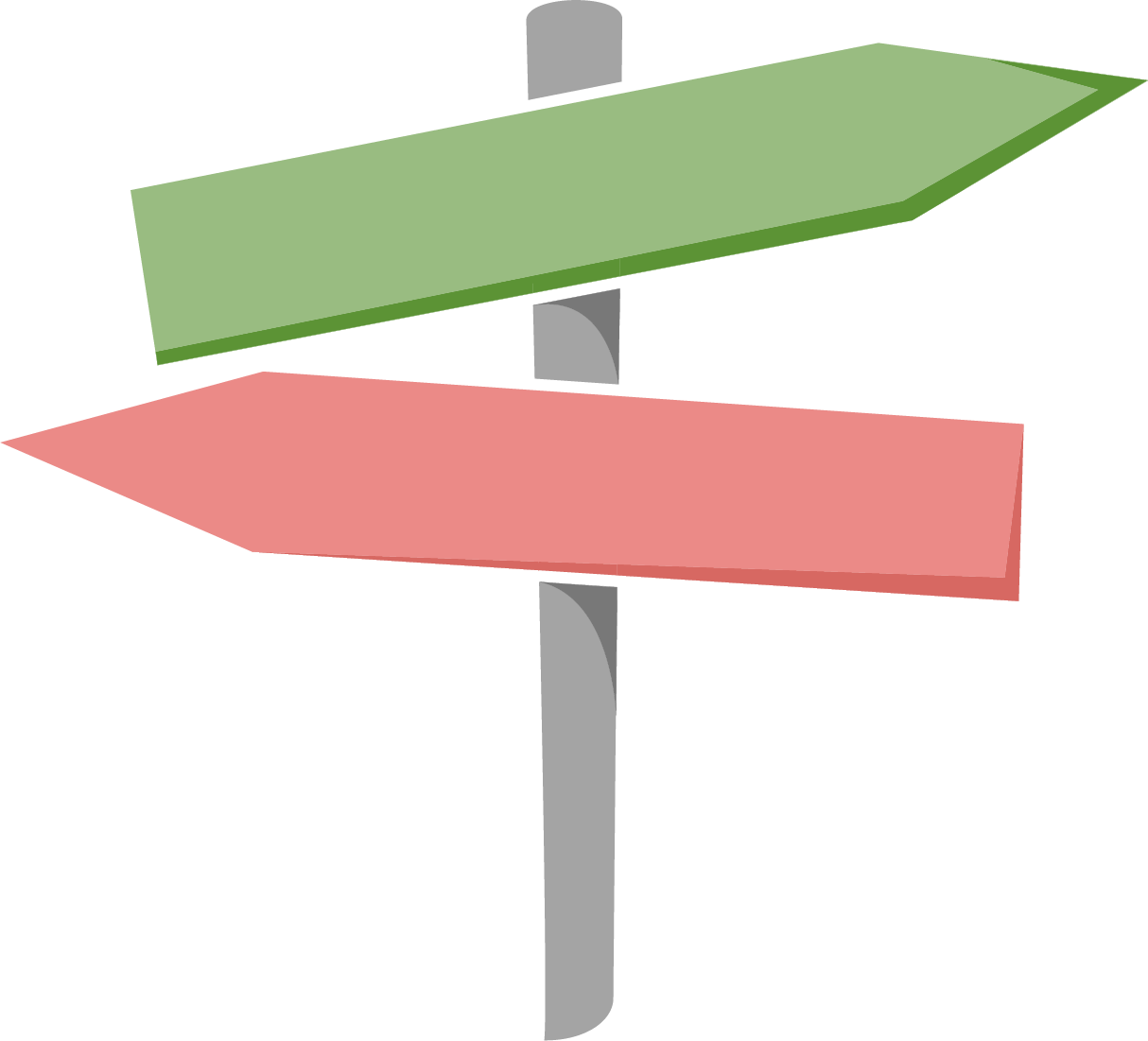 A green and a red arrow pointing in opposite directions on a pole.