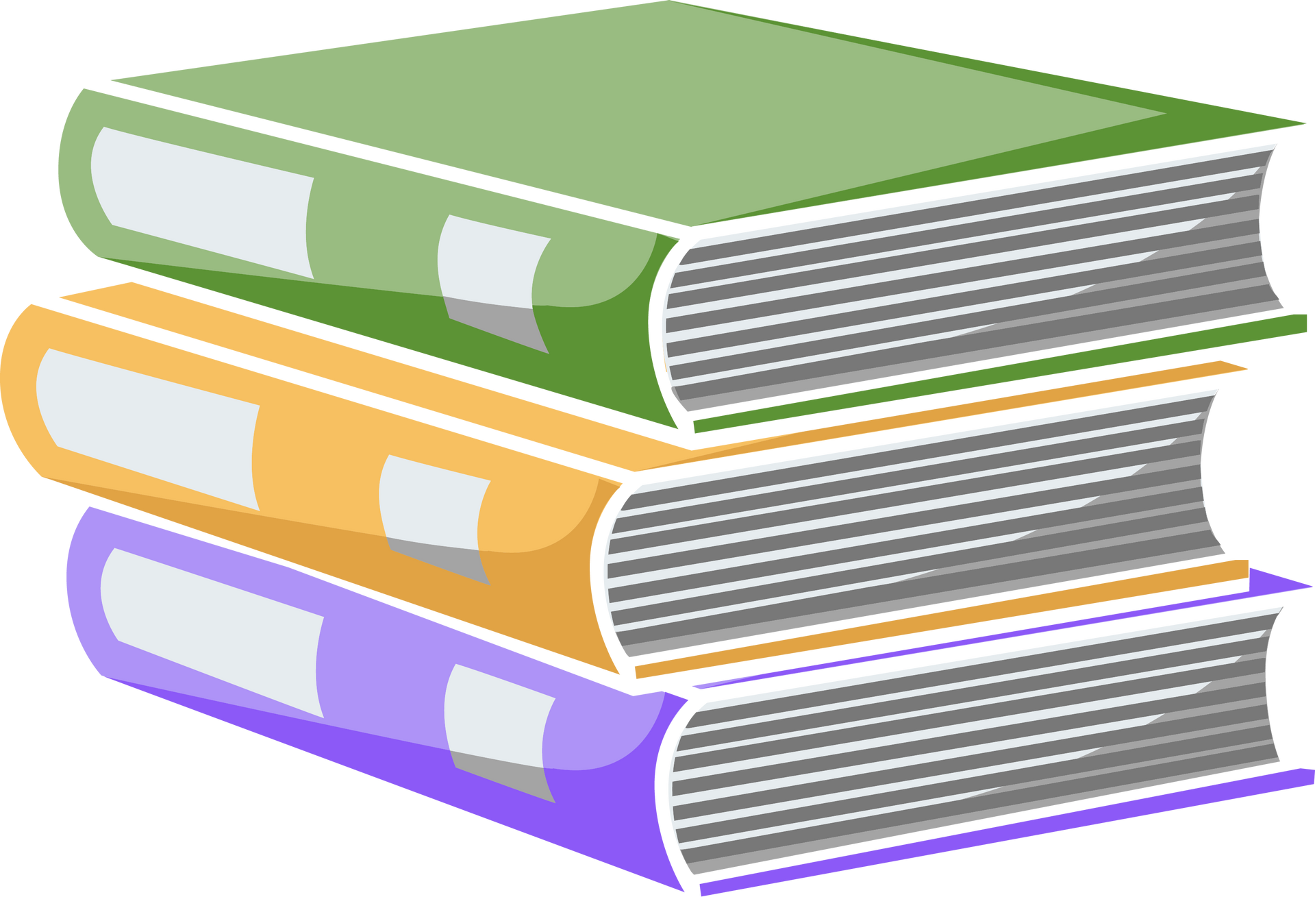 Three books are stacked on top of each other on a white background.