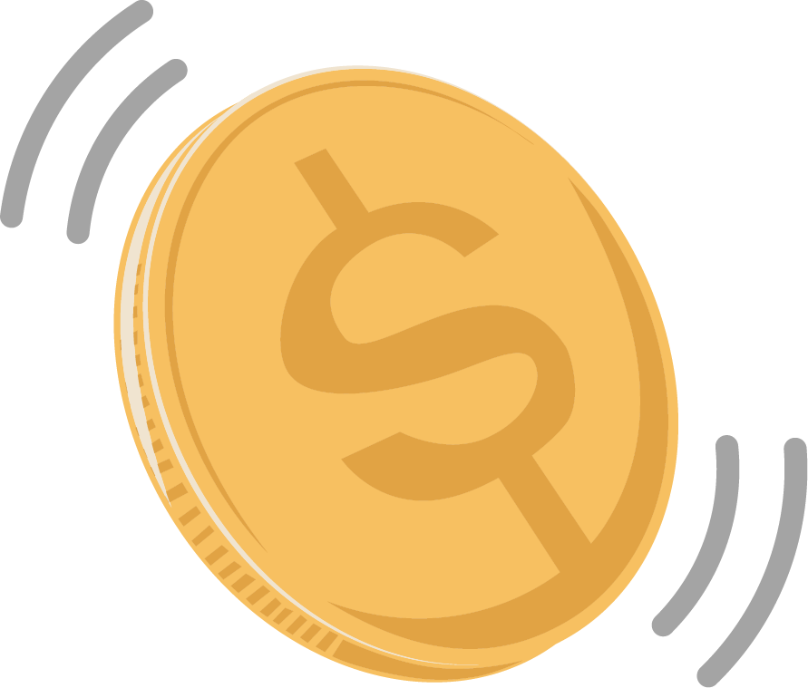 A gold coin with a dollar sign on it is spinning.