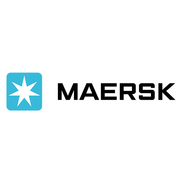 The maersk logo is a blue square with a star on it.