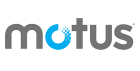The motus logo is gray and blue on a white background.