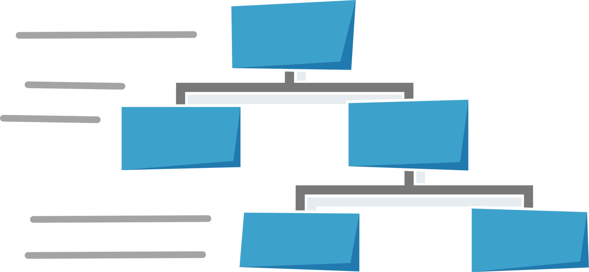 A hierarchical organizational chart with blue rectangles and connecting gray lines.