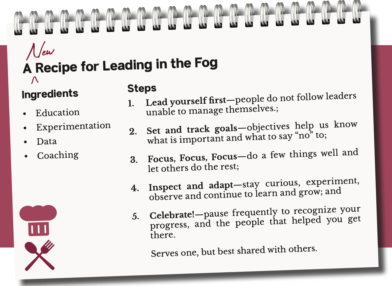 A recipe for Leading in the Fog