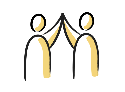 A drawing of two people holding hands on a white background.