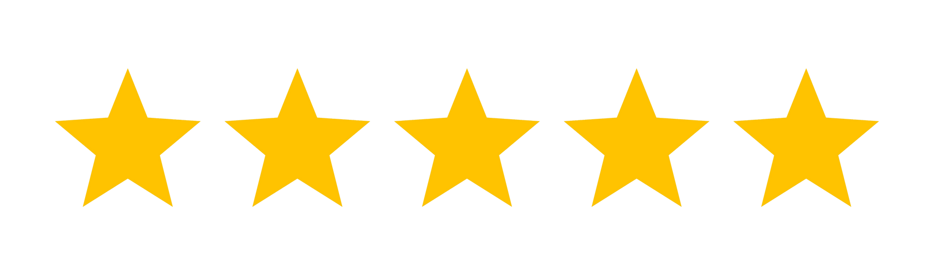 A row of five yellow stars on a white background.