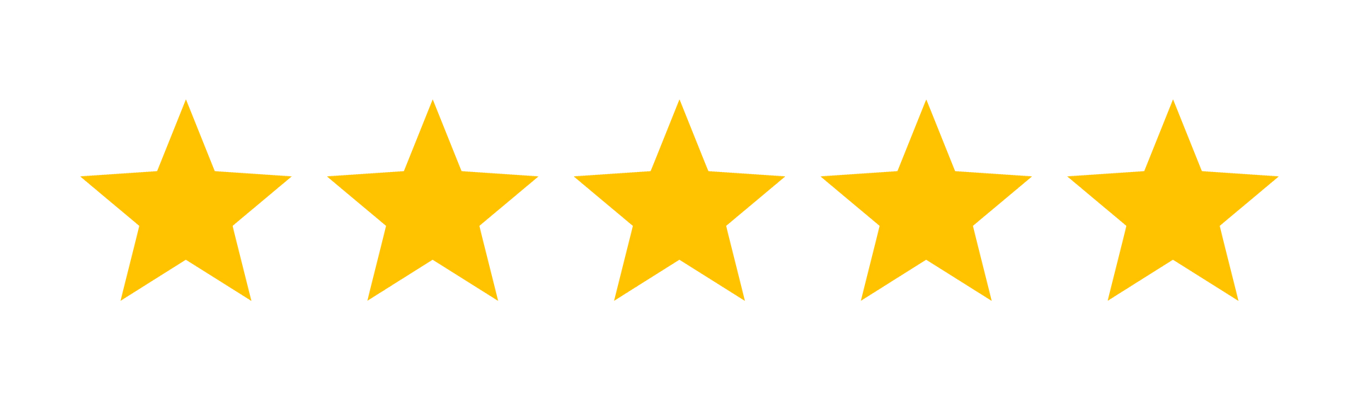 A row of five yellow stars on a white background.