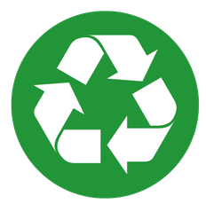 A recycling symbol in a green circle on a white background.