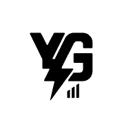 黑色標誌，包含堆疊的「YG」字樣、閃電符號和長條圖。