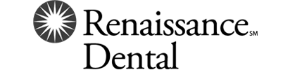 The Renaissance Dental logo, featuring a circular, starburst-like emblem to the left of the company name in black text.