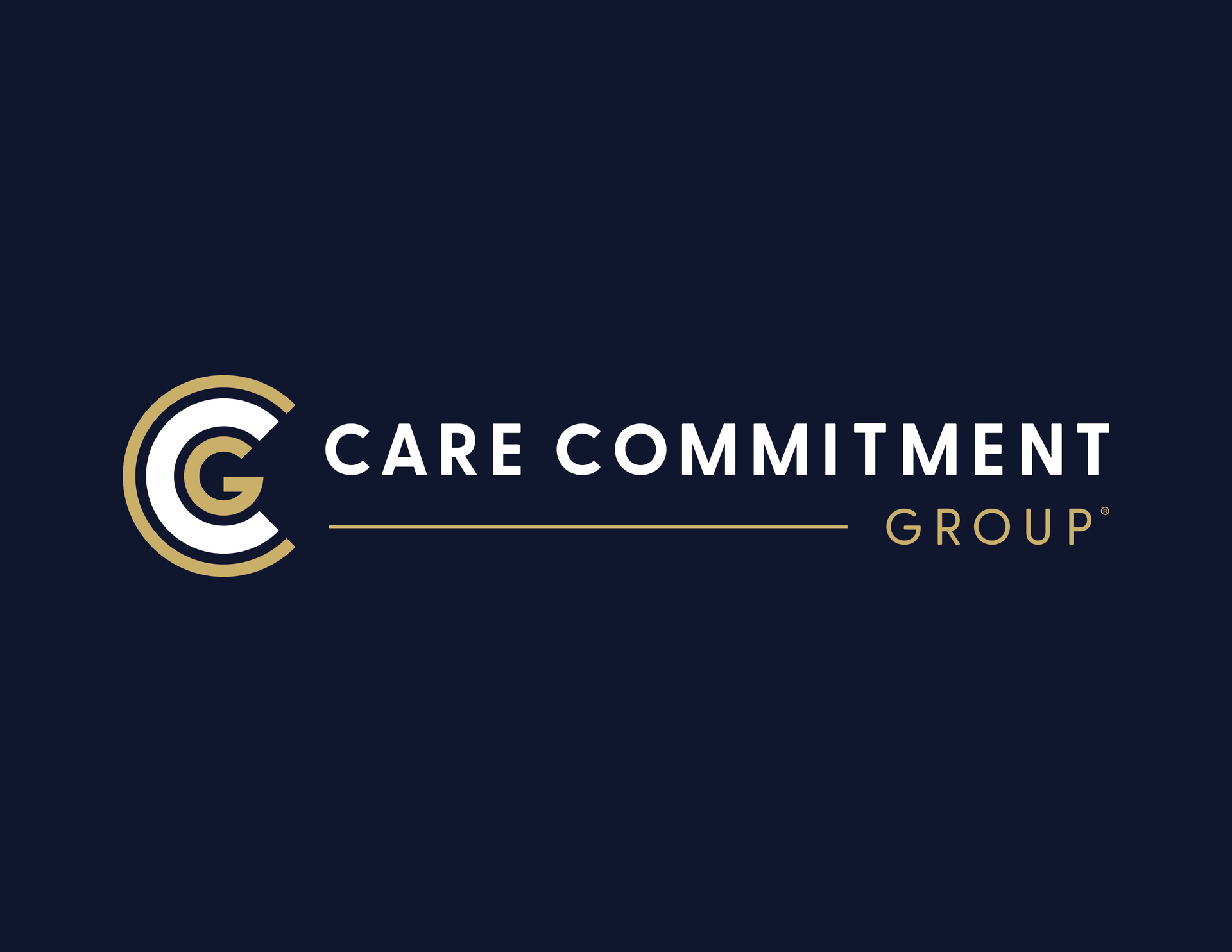 Logo for Care Commitment Group, featuring a gold and white stylized 'C' and 'G' icon against a dark navy blue background.