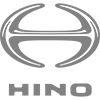 Hino logo: Gray stylized double-oval shape above the word