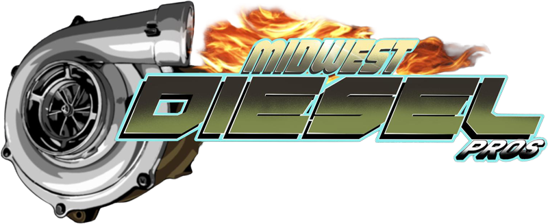 Logo for Midwest Diesel Pros: a chrome turbocharger with a flame and text.