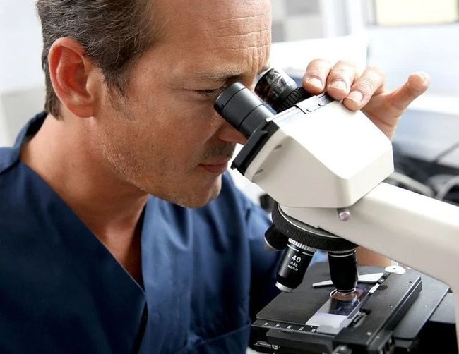 Man Looking Through Microscope — Ponte Vedra Beach, FL — Science Based Wellness & Chiropractic