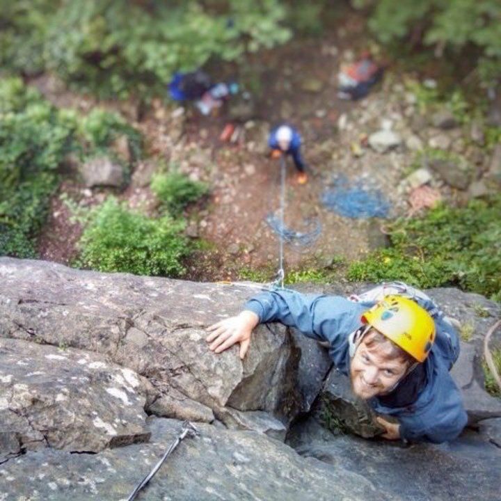 Rock climber high above the ground