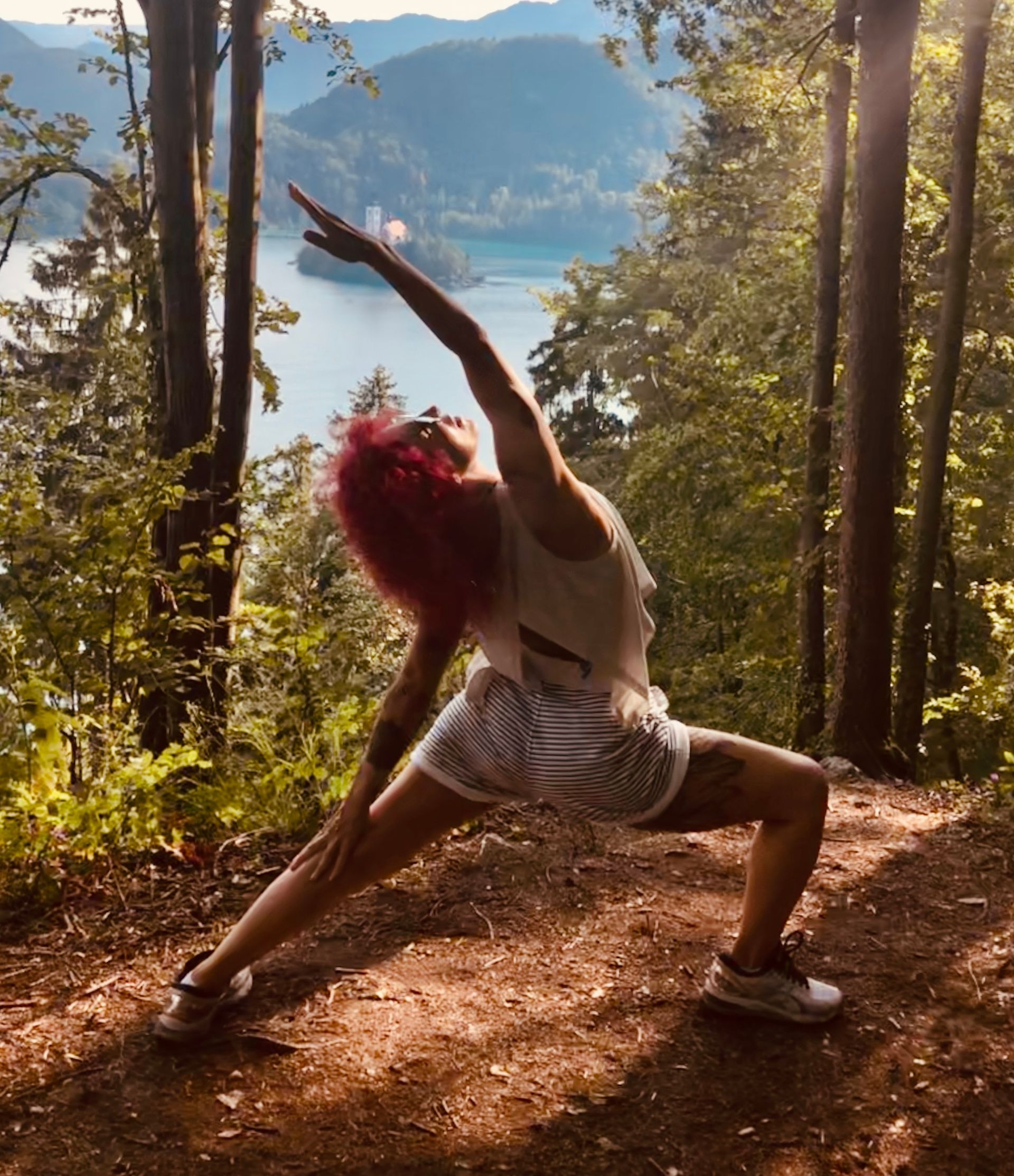 Yoga pose in woods
