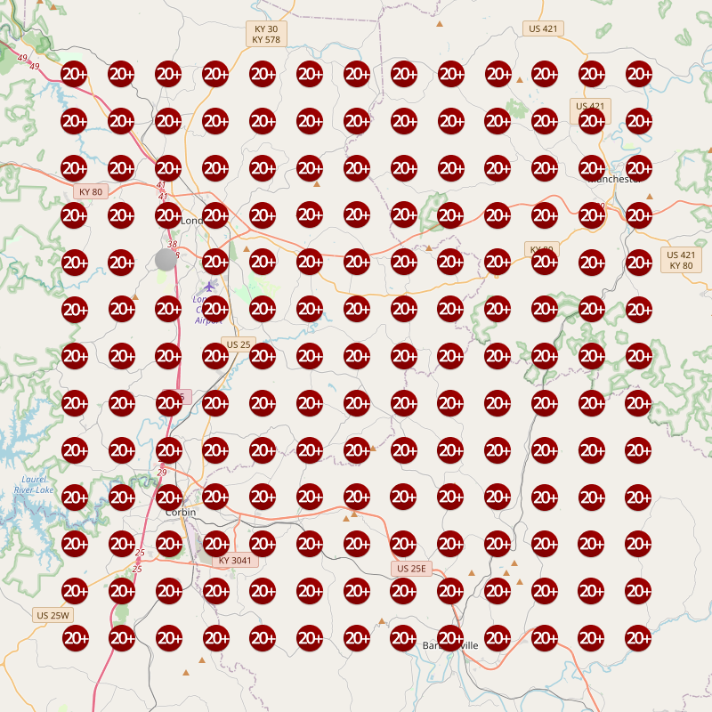 Grid of red circles labeled