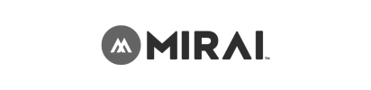 A black and white logo for a company called mirai.