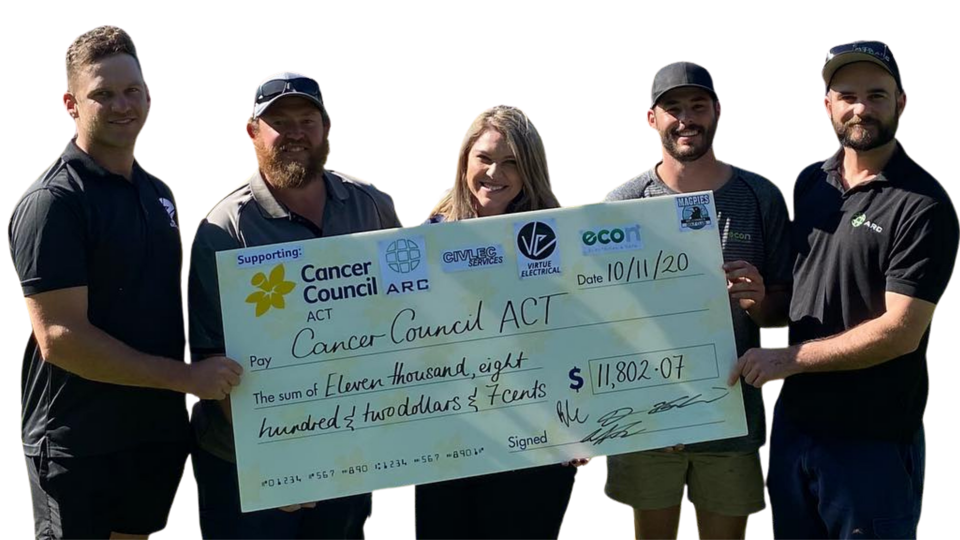 Econ Energy team holding a certificate for Cancer Council ACT