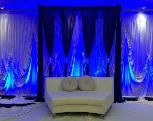 white couch with blue background