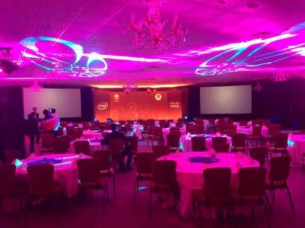 corporate presentation with pink lighting