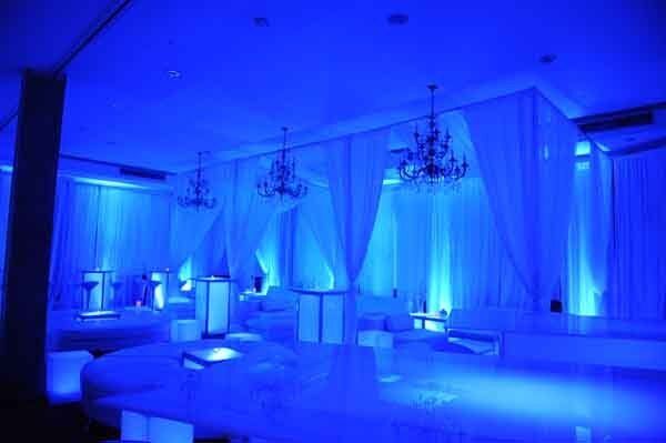 party set up with blue lighting