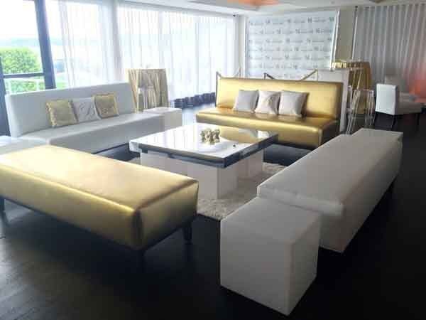 white couch around table