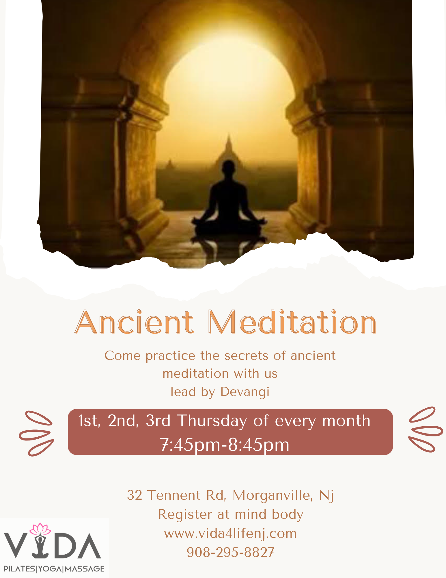 Ancient Meditation Flyer — Morganville, NJ — Vida Holistic Wellness