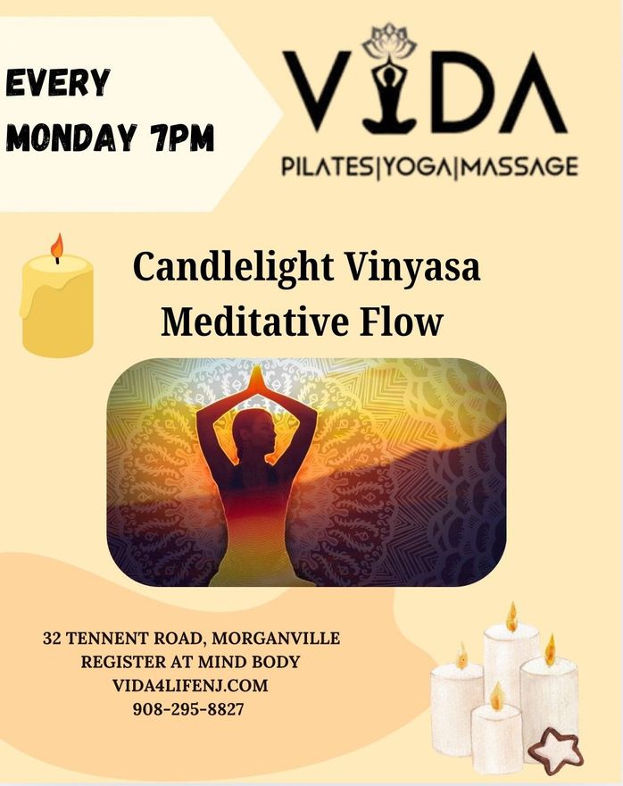A poster for a yoga class called candlelight vinyasa meditative flow A poster for a yoga class called candlelight vinyasa meditative flow