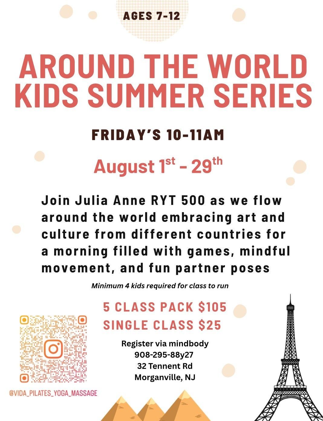 Beige and Orange Minimal Mandala Workshop Flyer — Morganville, NJ — Vida Holistic Wellness Around the world kids summer series — Morganville, NJ — Vida Holistic Wellness