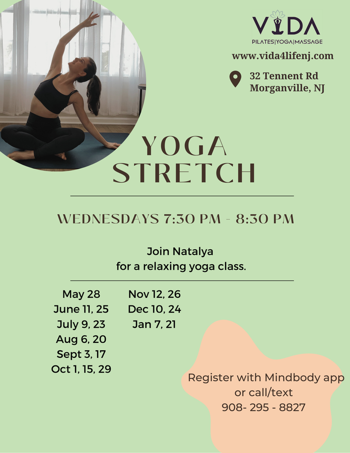 Around the world kids summer series — Morganville, NJ — Vida Holistic Wellness A woman is doing yoga stretches on a yoga mat.