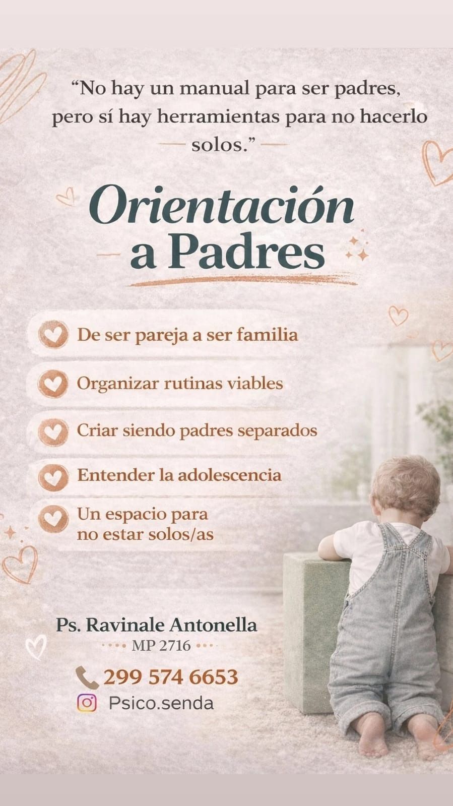 Un folleto informativo sobre servicios de orientación para padres, que incluye una lista de temas de apoyo