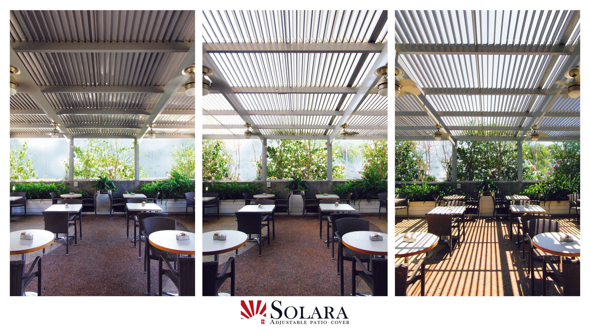 Solara Patio Covers Ad Showing Opened & Closed Positions