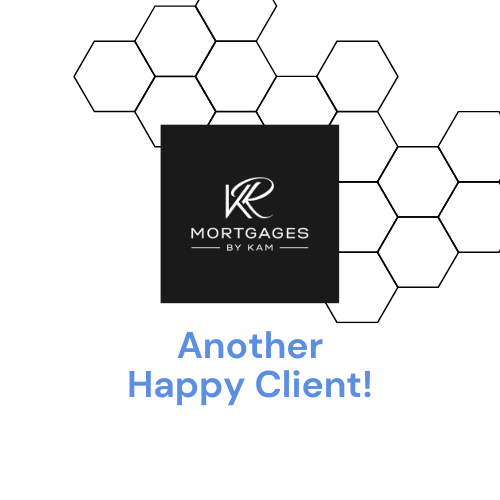 A logo for mortgages by kam is surrounded by honeycombs.