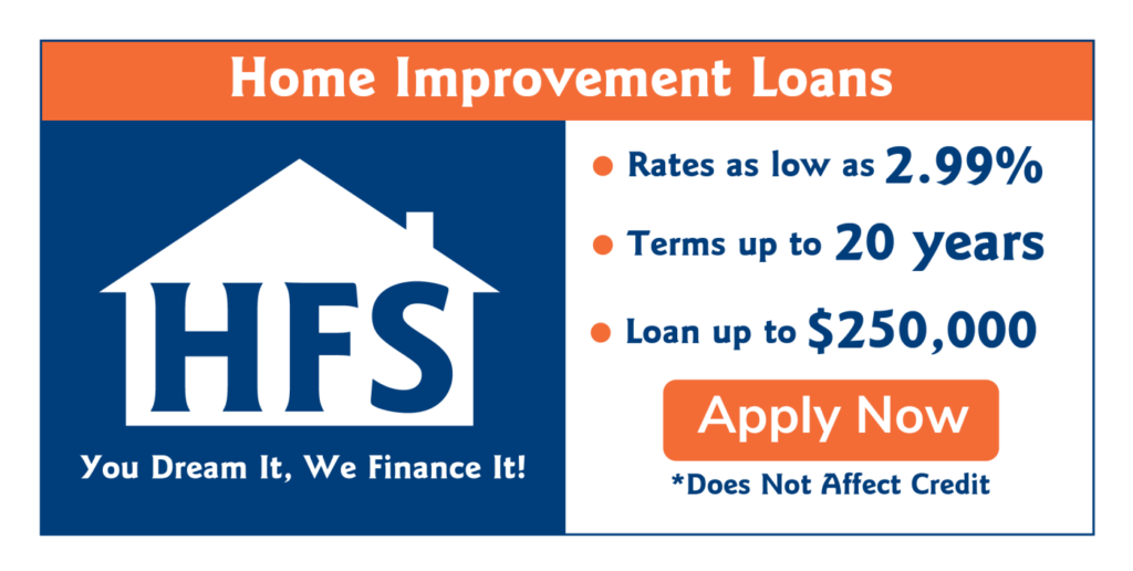 A blue and orange sign for home improvement loans