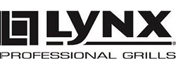 The logo for lynx professional grills is black and white.