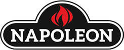 The napoleon logo has a red flame on it.