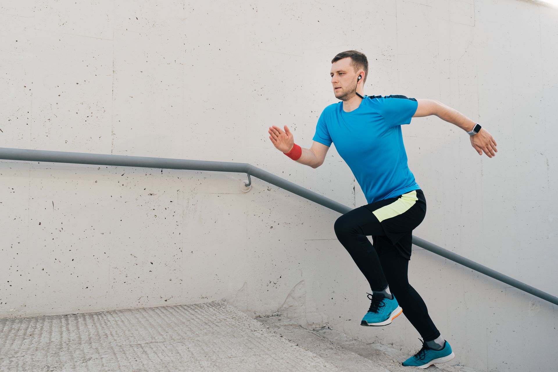 a man running up the stairs
