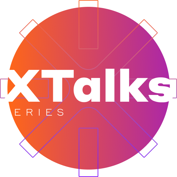 a logo for xtalks series with a purple and orange circle