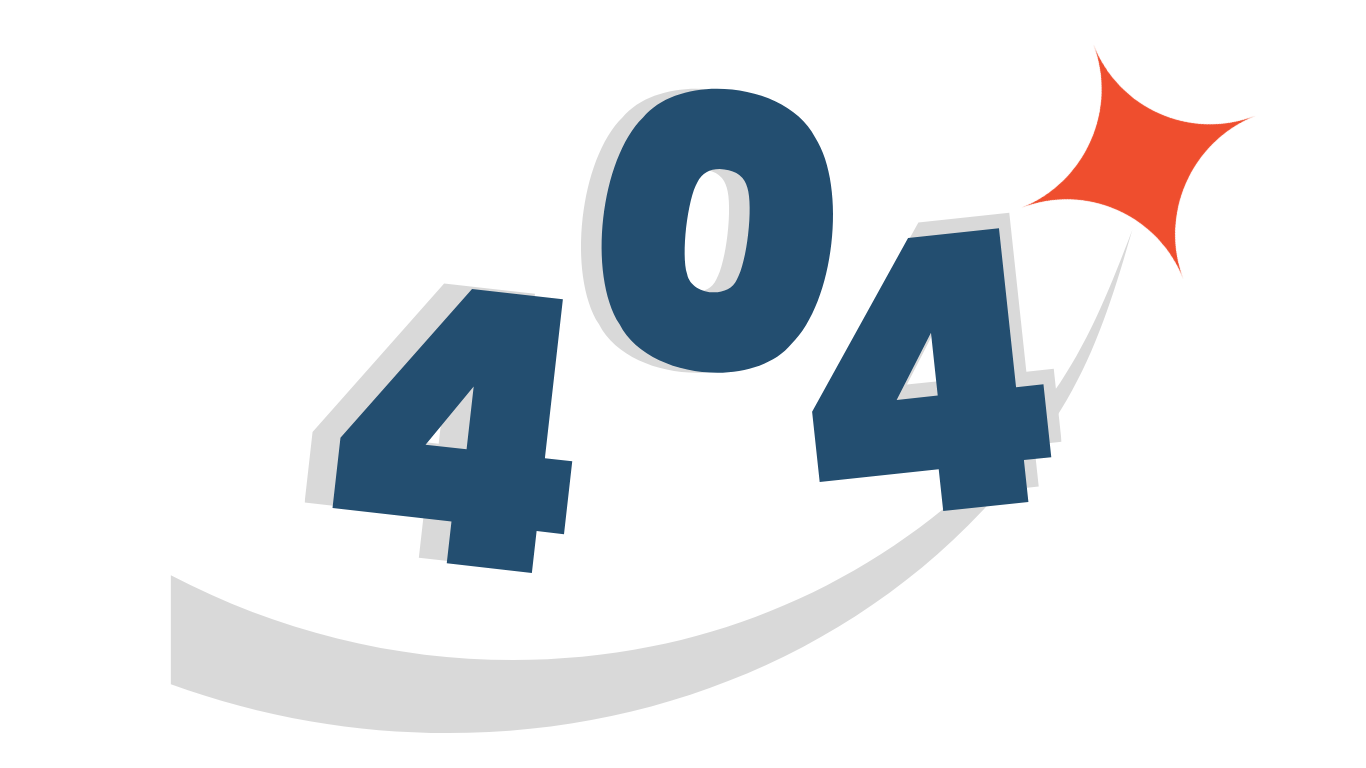 A blue and white logo with the number 404 and a red star
