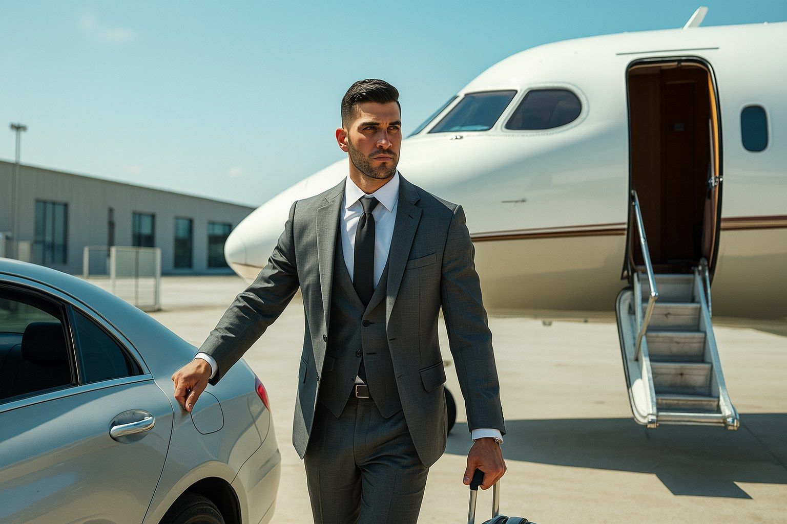 An airplane is parked on the tarmac at an airport