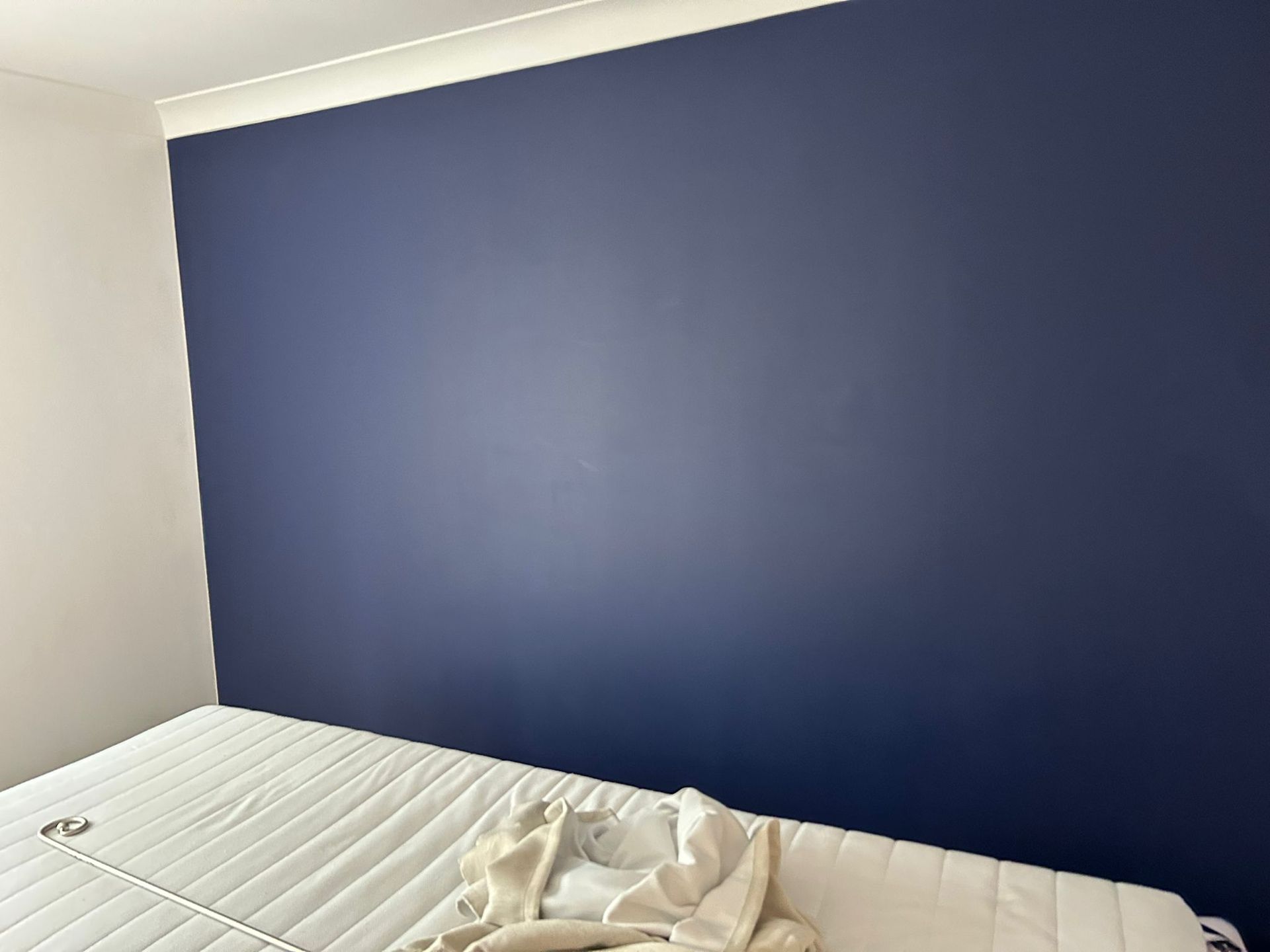 A picture of a blue feature wall painted by Flynn & Co. Painters and Decorators London
