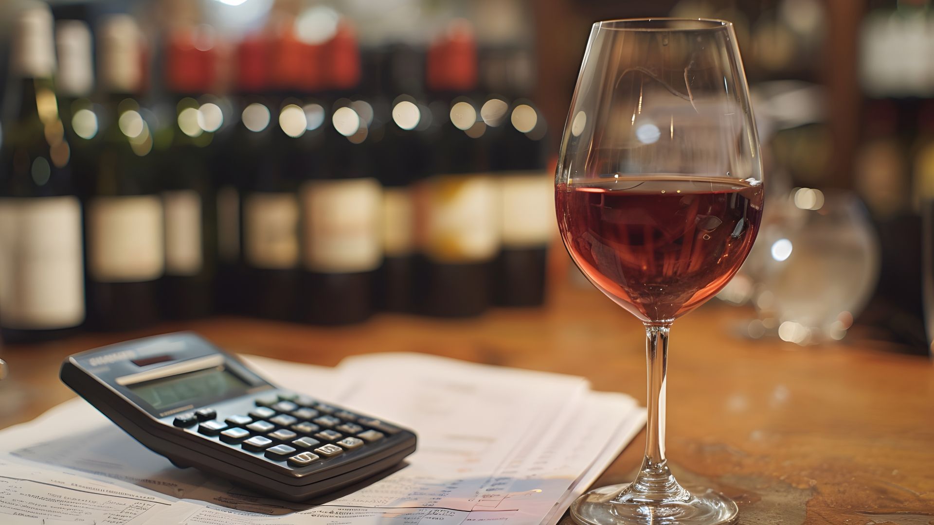 Financial documents, receipts, and calculator on a table, representing restaurant financial tracking.