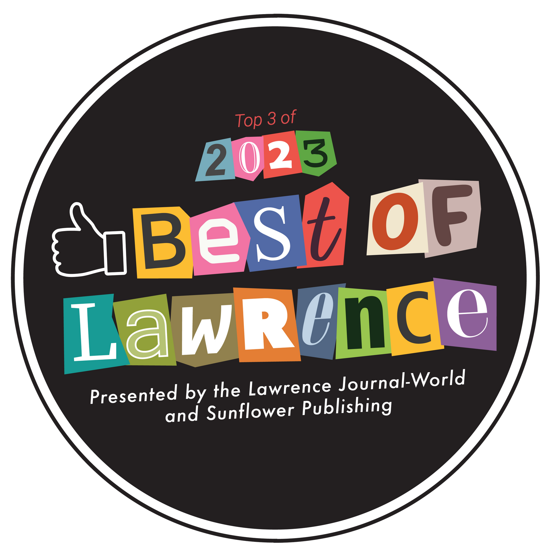 A logo for the best of lawrence presented by the lawrence journal world and sunflower publishing