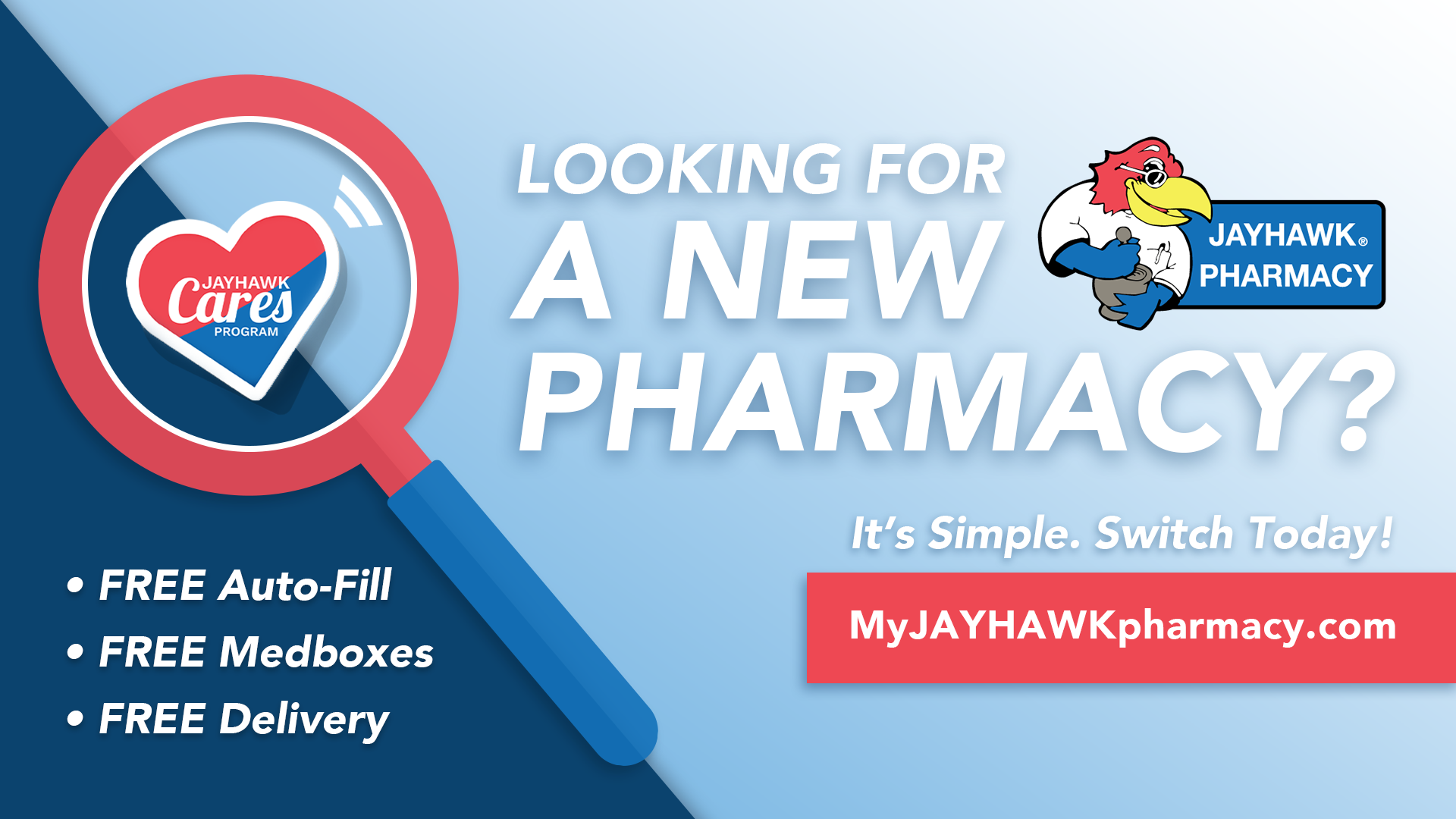 a poster that says looking for a new pharmacy
