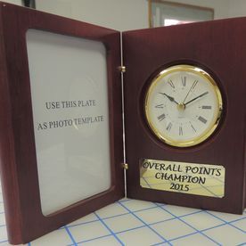 Wooden award with clock and photo frame, 