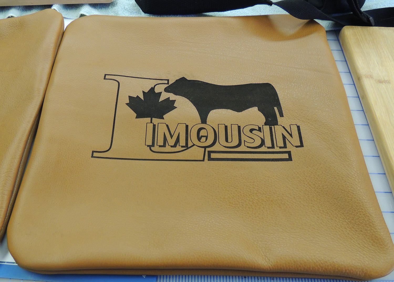 Tan leather bag with black 