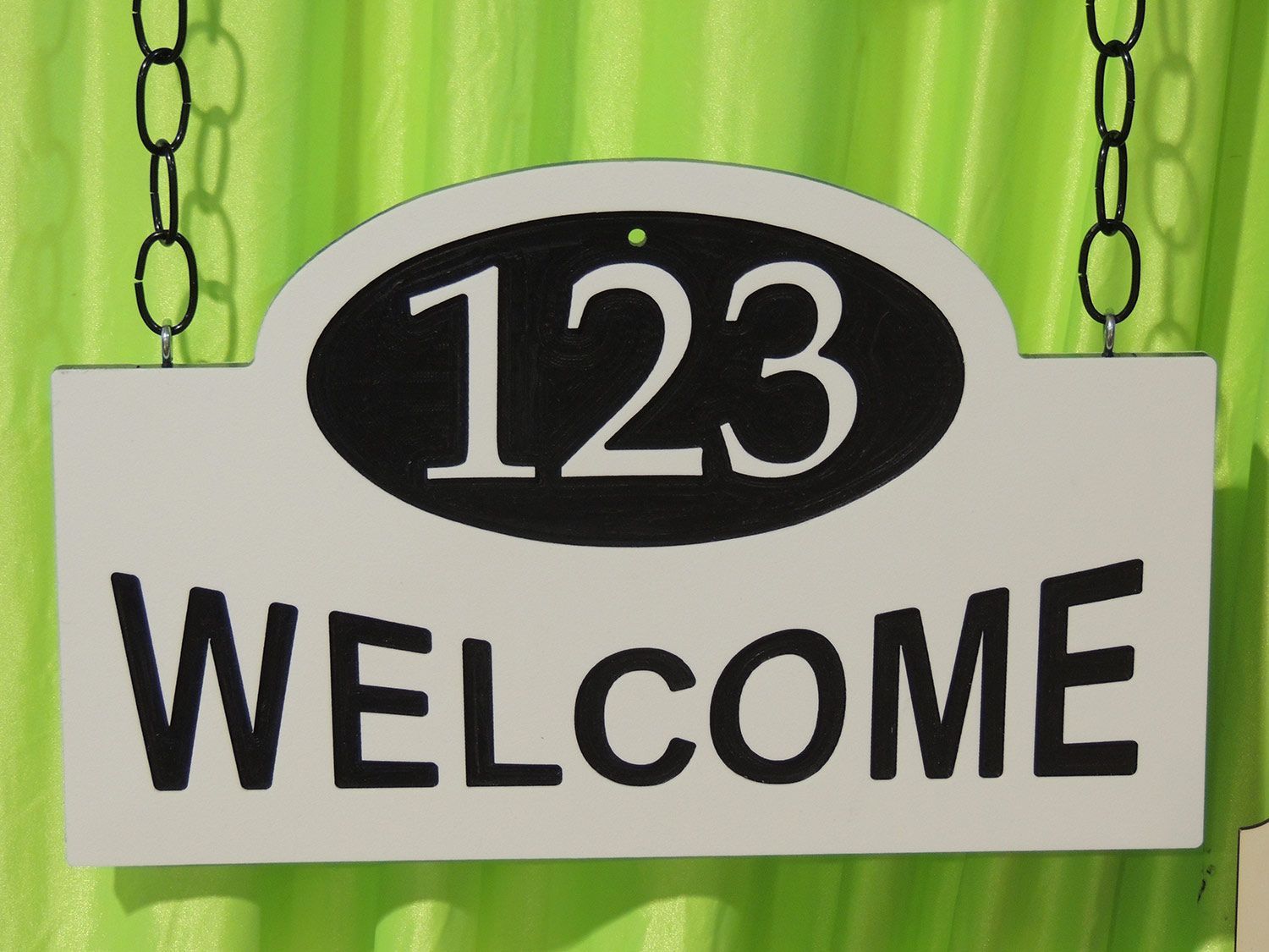 White sign with address 